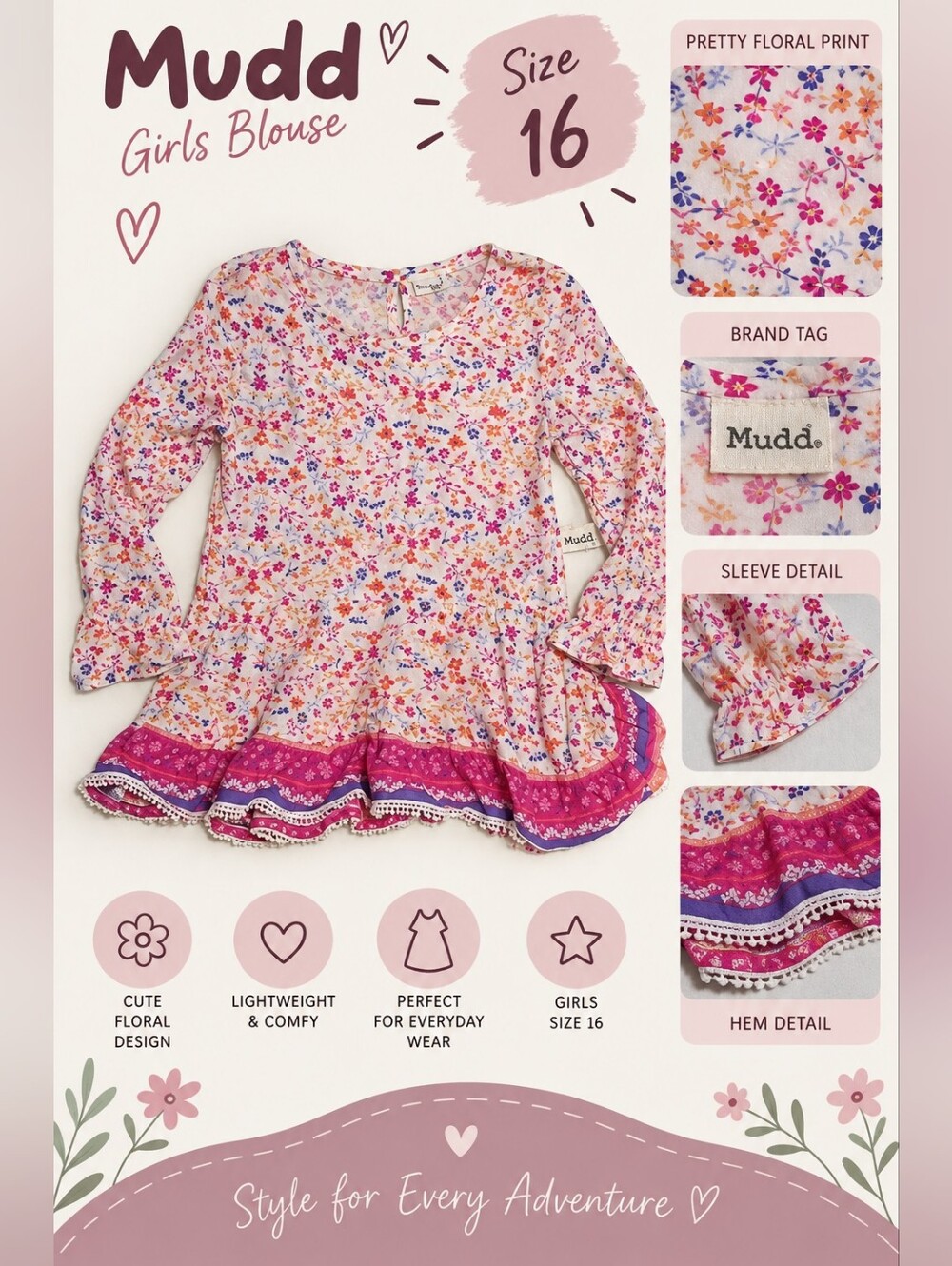New mudd girls size 16 pink floral blouse #11
